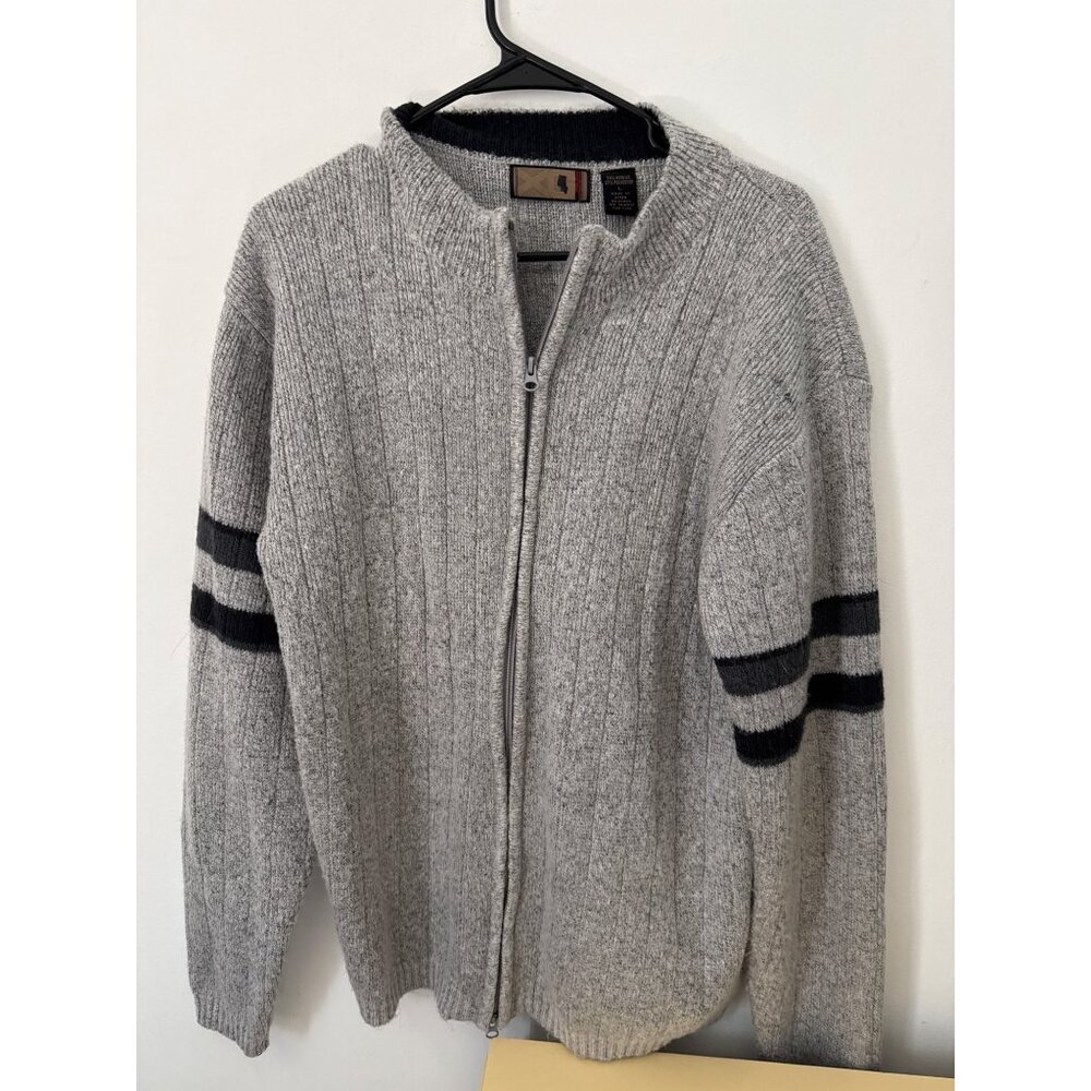 Vintage Mens L XG Grey Full-Zip Cardigan Grandpa Sweater